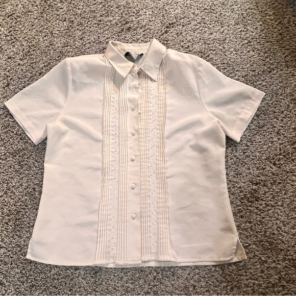 Vintage Notations White Women’s Blouse Embroidery And Pearls - Picture 1 of 9